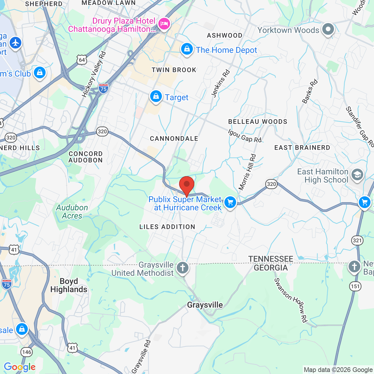 Google map image of our location in 8190 E Brainerd Road Chattanooga, TN